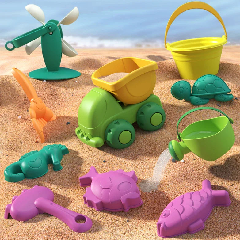 KTX-709587 Kids Outdoor Beach Toy Set - Soft Rubber Sand Molds, Bucket and Tools for Summer Fun
