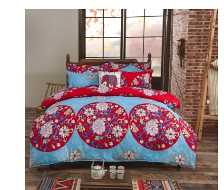 KTX-709651 Four-Piece Printed Polyester Bedding Set with Various Sizes and Pillowcase Options