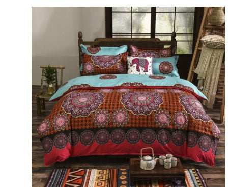 KTX-709651 Four-Piece Printed Polyester Bedding Set with Various Sizes and Pillowcase Options