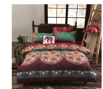 KTX-709651 Four-Piece Printed Polyester Bedding Set with Various Sizes and Pillowcase Options