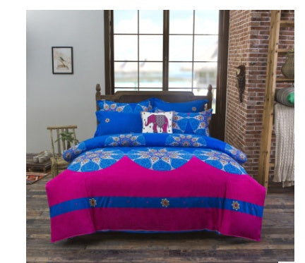 KTX-709651 Four-Piece Printed Polyester Bedding Set with Various Sizes and Pillowcase Options