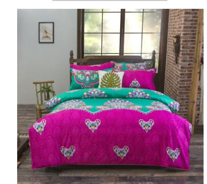 KTX-709651 Four-Piece Printed Polyester Bedding Set with Various Sizes and Pillowcase Options