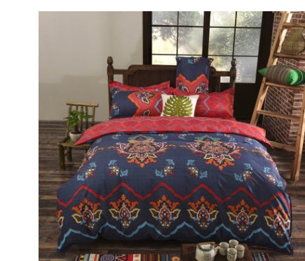 KTX-709651 Four-Piece Printed Polyester Bedding Set with Various Sizes and Pillowcase Options