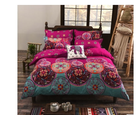 KTX-709651 Four-Piece Printed Polyester Bedding Set with Various Sizes and Pillowcase Options