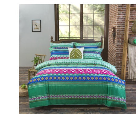 KTX-709651 Four-Piece Printed Polyester Bedding Set with Various Sizes and Pillowcase Options