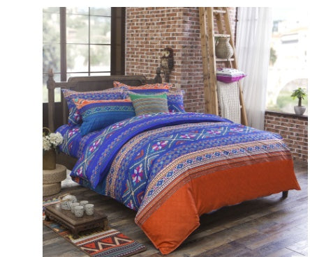 KTX-709651 Four-Piece Printed Polyester Bedding Set with Various Sizes and Pillowcase Options