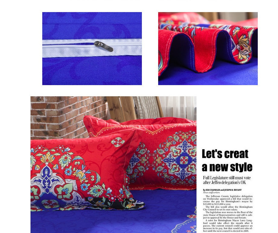 KTX-709651 Four-Piece Printed Polyester Bedding Set with Various Sizes and Pillowcase Options