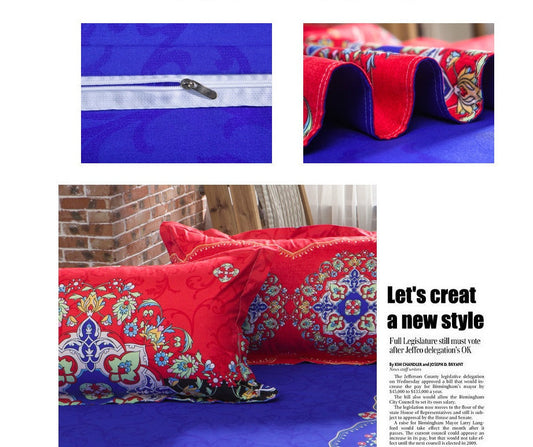 KTX-709651 Four-Piece Printed Polyester Bedding Set with Various Sizes and Pillowcase Options