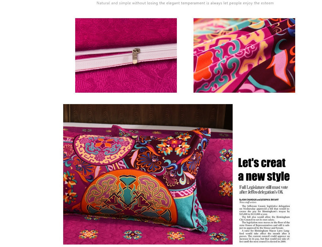 KTX-709651 Four-Piece Printed Polyester Bedding Set with Various Sizes and Pillowcase Options