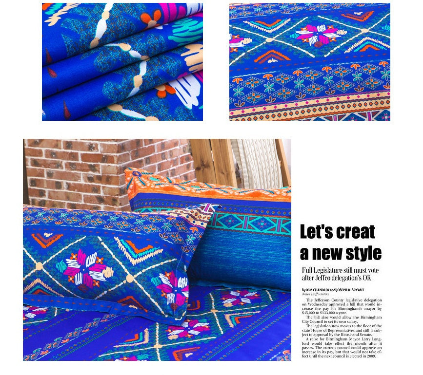 KTX-709651 Four-Piece Printed Polyester Bedding Set with Various Sizes and Pillowcase Options