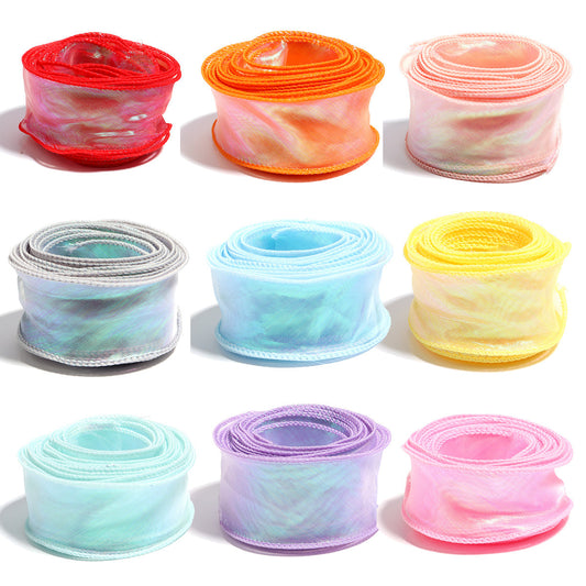 KTX-710163 Colorful Fishtail Organza Yarn Wave Edge Lace Ribbons - 5 Yards x 4 cm for DIY Bouquets and Gift Packaging