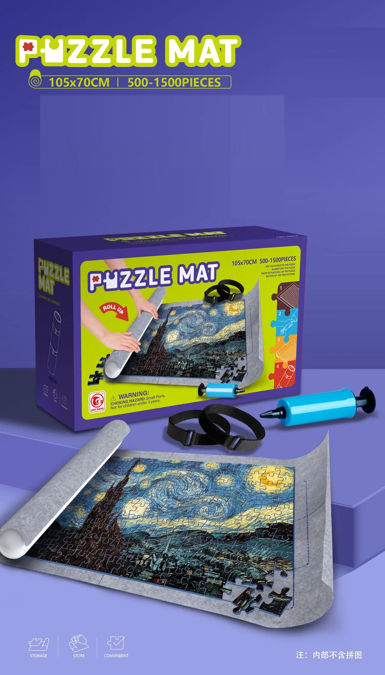 KTX-710163 Jigsaw Puzzle Roll-Up Mat for Up to 1500 Pieces - Ideal for All Ages