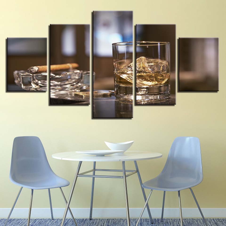 KTX-710419 Modern Decorative Canvas Art Set - Cigar, Grain & Oil Painting - Multiple Sizes Available