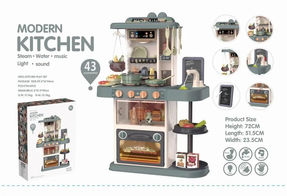 KTX-711315 Children's 43-Piece Pretend Play Kitchen Set with Realistic Lights & Sounds for Ages 2-13