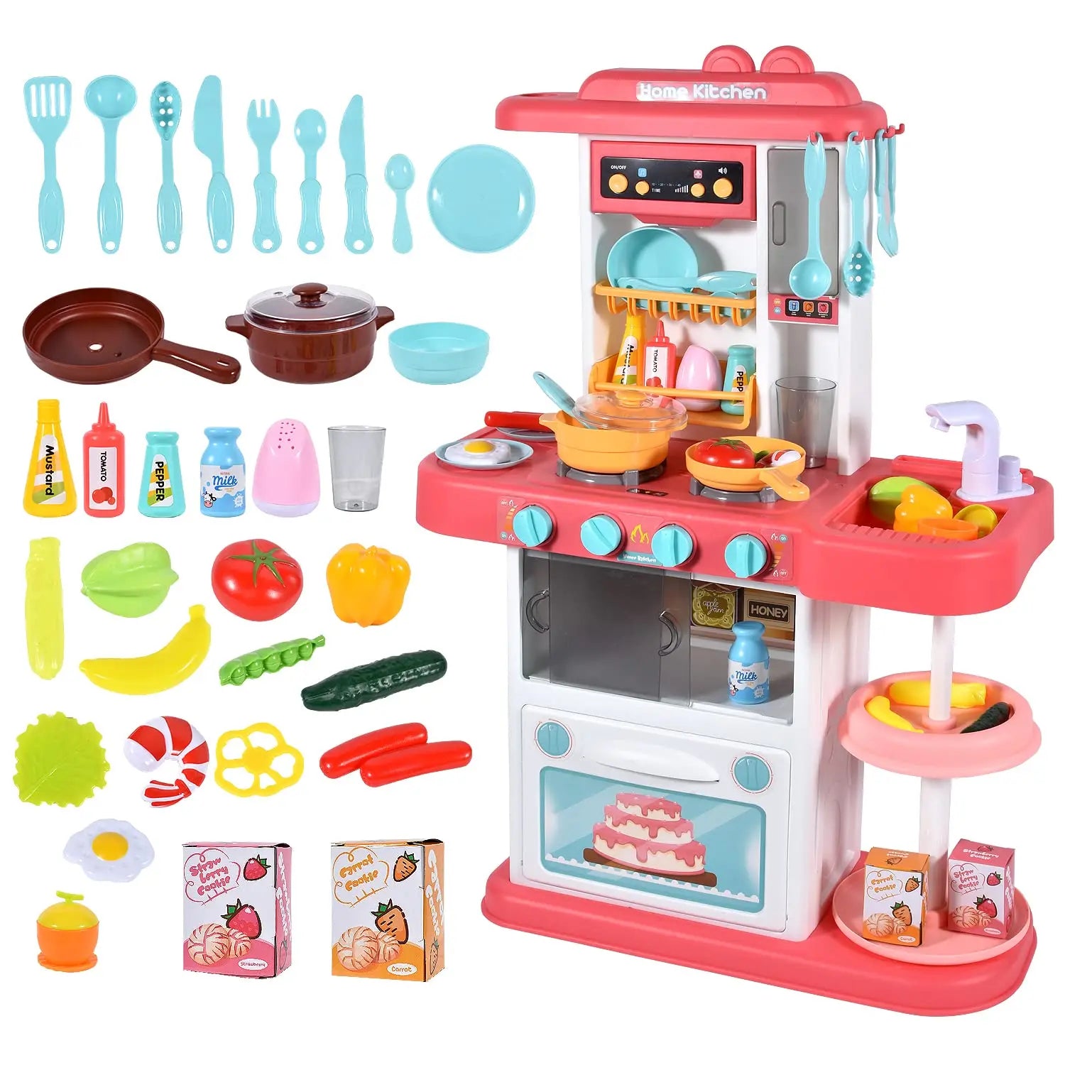 KTX-711315 Children's 43-Piece Pretend Play Kitchen Set with Realistic Lights & Sounds for Ages 2-13