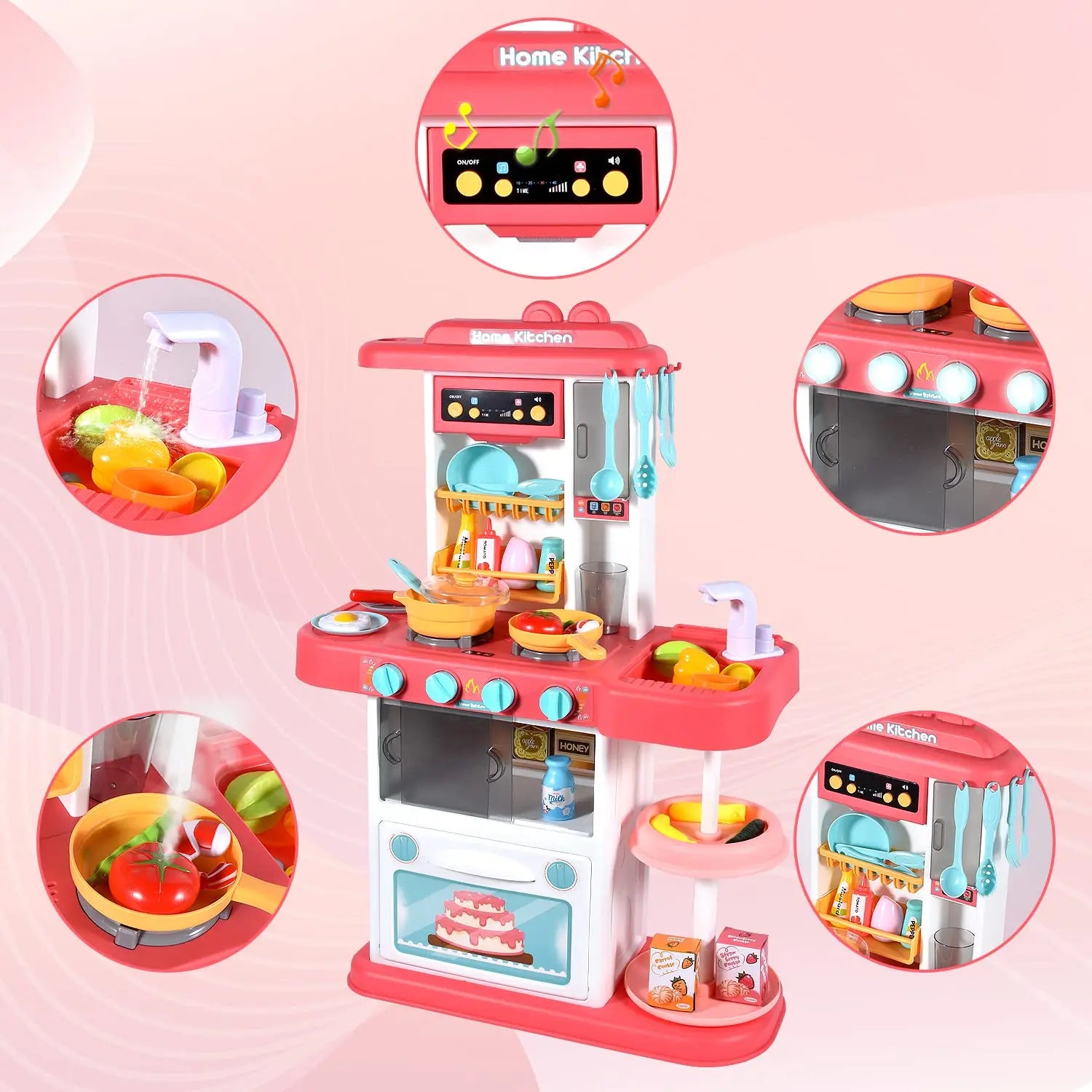 KTX-711315 Children's 43-Piece Pretend Play Kitchen Set with Realistic Lights & Sounds for Ages 2-13