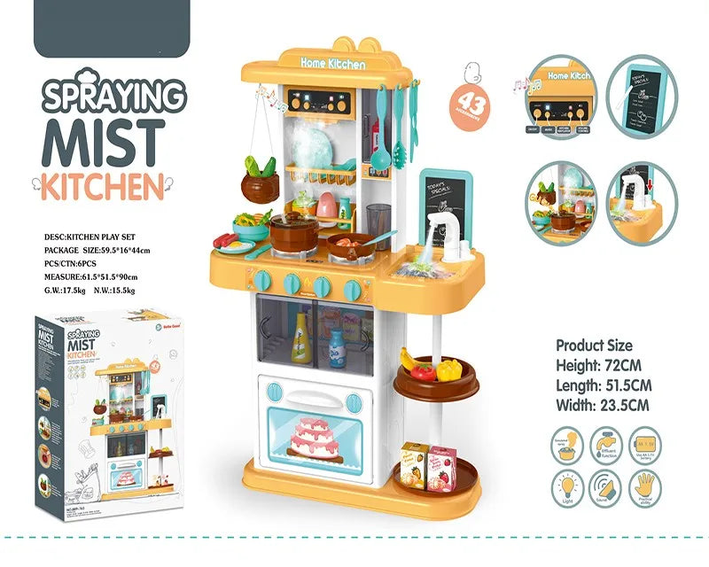 KTX-711315 Children's 43-Piece Pretend Play Kitchen Set with Realistic Lights & Sounds for Ages 2-13
