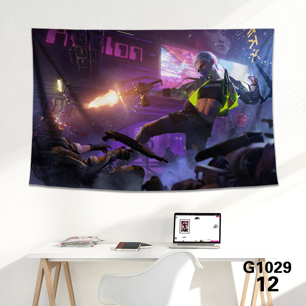 KTX-712339 Cyberpunk 2077 Tapestry Wall Cloth - 150CM x 100CM & 100CM x 66CM - 3D Digital Print Polyester Short Plush