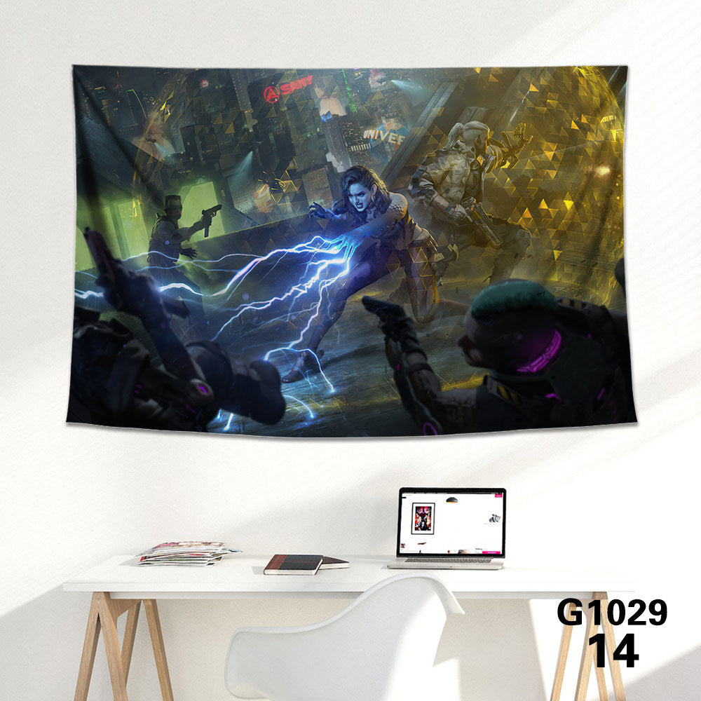 KTX-712339 Cyberpunk 2077 Tapestry Wall Cloth - 150CM x 100CM & 100CM x 66CM - 3D Digital Print Polyester Short Plush