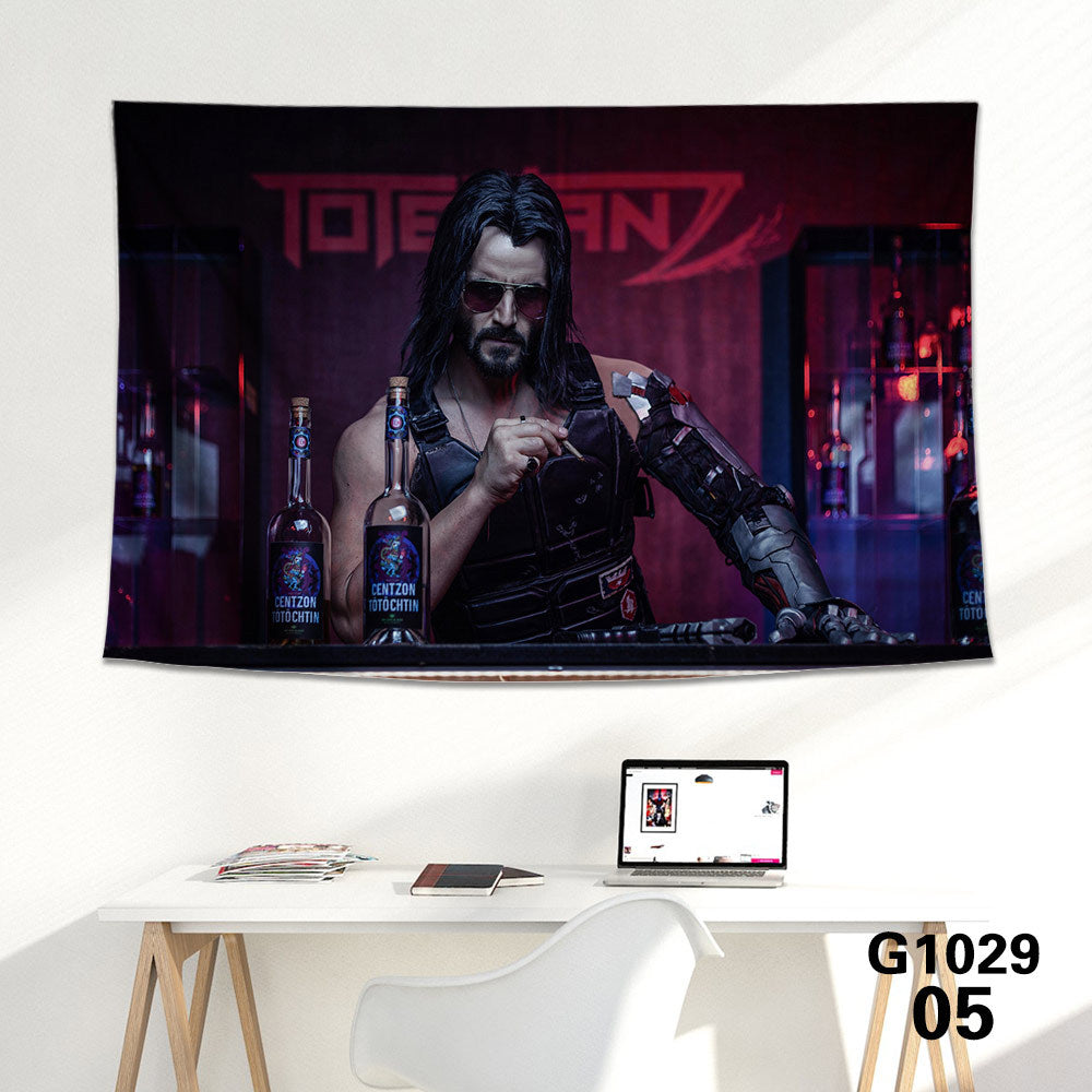 KTX-712339 Cyberpunk 2077 Tapestry Wall Cloth - 150CM x 100CM & 100CM x 66CM - 3D Digital Print Polyester Short Plush