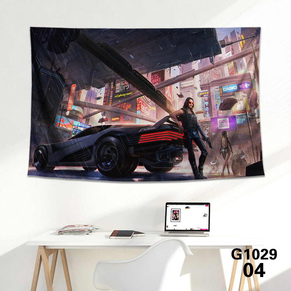 KTX-712339 Cyberpunk 2077 Tapestry Wall Cloth - 150CM x 100CM & 100CM x 66CM - 3D Digital Print Polyester Short Plush