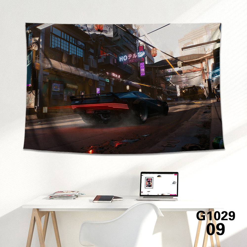 KTX-712339 Cyberpunk 2077 Tapestry Wall Cloth - 150CM x 100CM & 100CM x 66CM - 3D Digital Print Polyester Short Plush