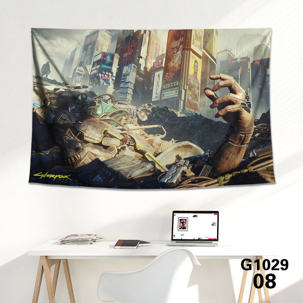 KTX-712339 Cyberpunk 2077 Tapestry Wall Cloth - 150CM x 100CM & 100CM x 66CM - 3D Digital Print Polyester Short Plush