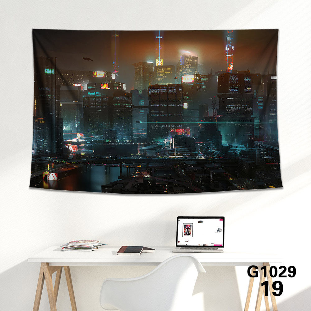 KTX-712339 Cyberpunk 2077 Tapestry Wall Cloth - 150CM x 100CM & 100CM x 66CM - 3D Digital Print Polyester Short Plush