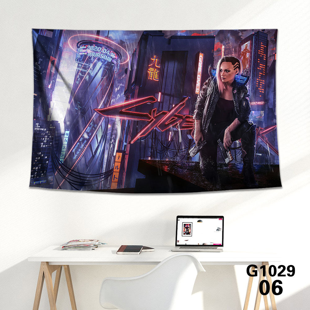 KTX-712339 Cyberpunk 2077 Tapestry Wall Cloth - 150CM x 100CM & 100CM x 66CM - 3D Digital Print Polyester Short Plush