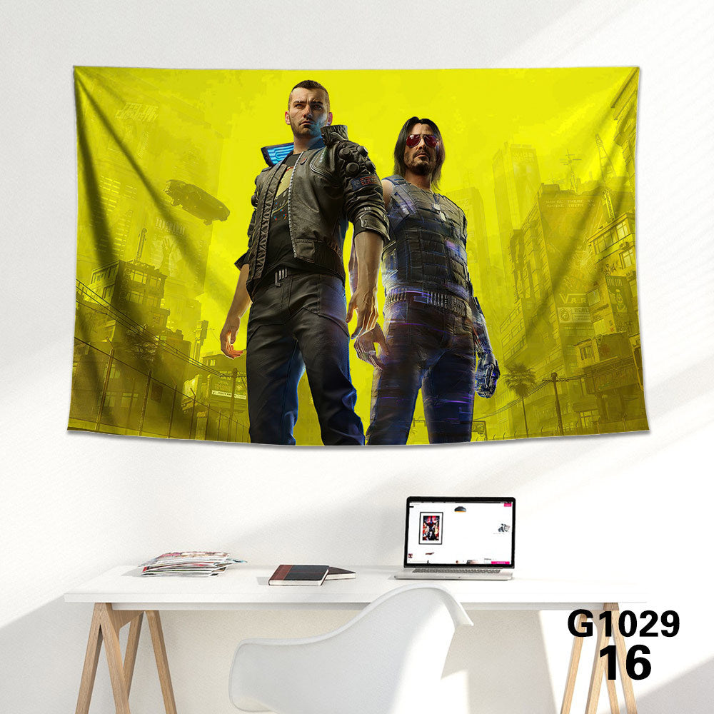 KTX-712339 Cyberpunk 2077 Tapestry Wall Cloth - 150CM x 100CM & 100CM x 66CM - 3D Digital Print Polyester Short Plush