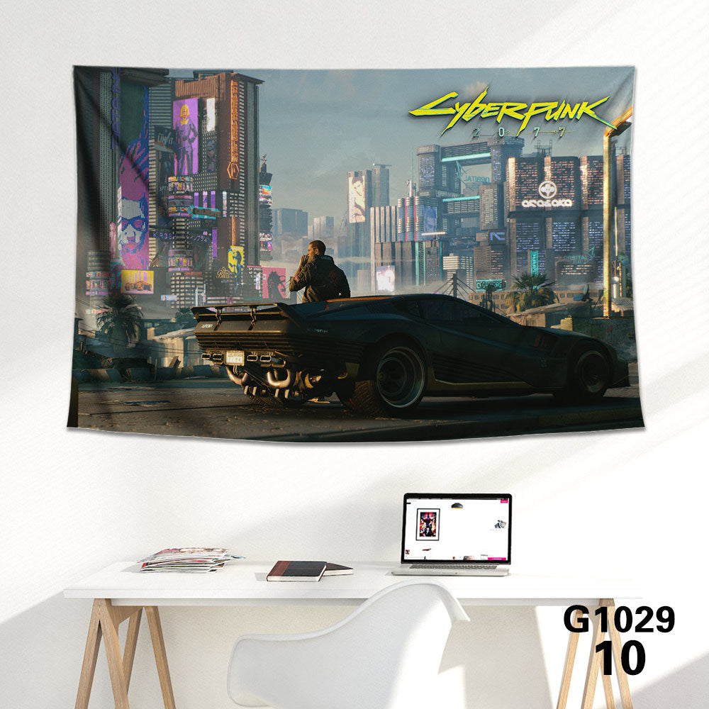 KTX-712339 Cyberpunk 2077 Tapestry Wall Cloth - 150CM x 100CM & 100CM x 66CM - 3D Digital Print Polyester Short Plush