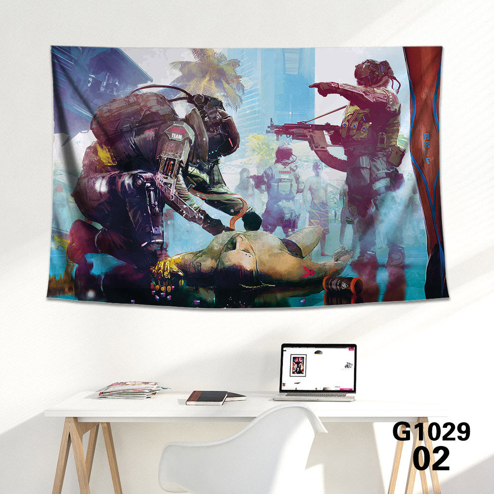 KTX-712339 Cyberpunk 2077 Tapestry Wall Cloth - 150CM x 100CM & 100CM x 66CM - 3D Digital Print Polyester Short Plush
