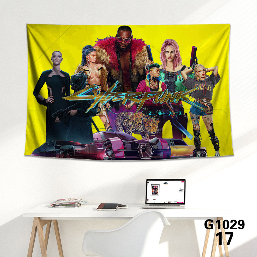 KTX-712339 Cyberpunk 2077 Tapestry Wall Cloth - 150CM x 100CM & 100CM x 66CM - 3D Digital Print Polyester Short Plush