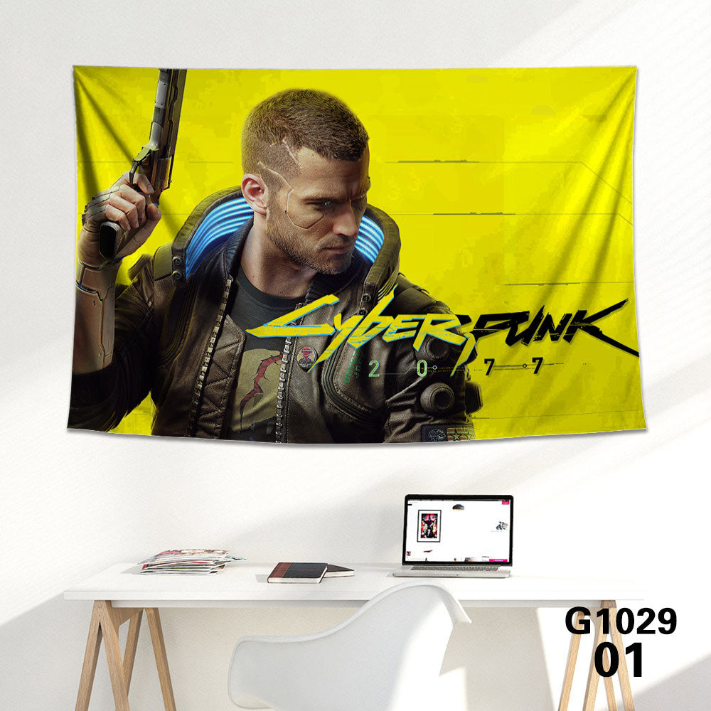 KTX-712339 Cyberpunk 2077 Tapestry Wall Cloth - 150CM x 100CM & 100CM x 66CM - 3D Digital Print Polyester Short Plush