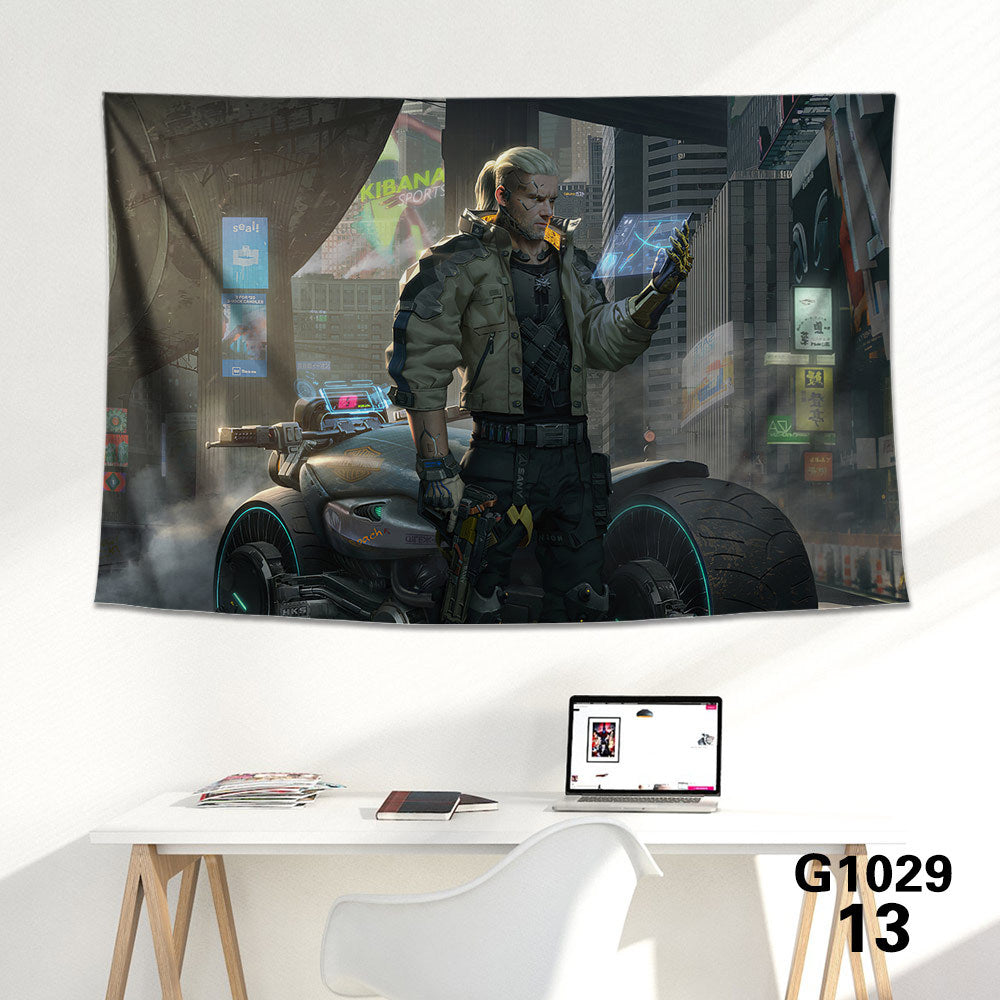 KTX-712339 Cyberpunk 2077 Tapestry Wall Cloth - 150CM x 100CM & 100CM x 66CM - 3D Digital Print Polyester Short Plush