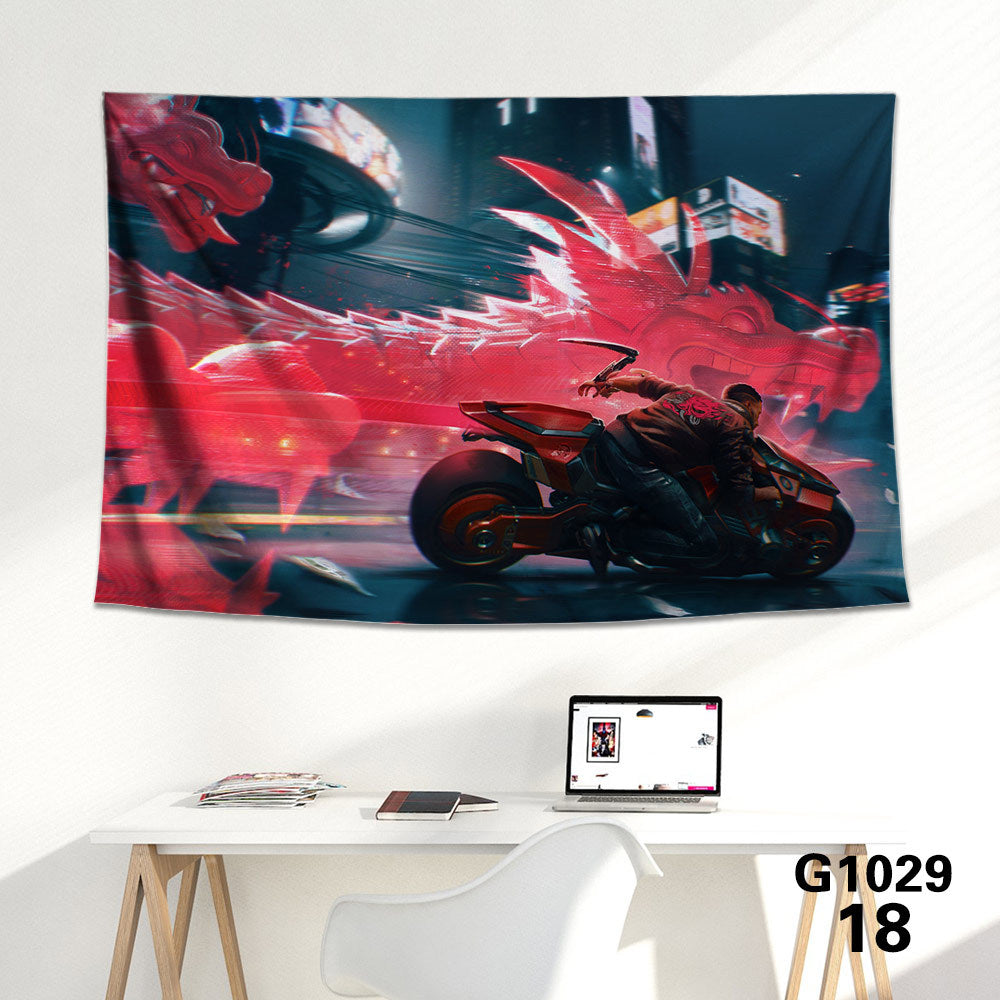 KTX-712339 Cyberpunk 2077 Tapestry Wall Cloth - 150CM x 100CM & 100CM x 66CM - 3D Digital Print Polyester Short Plush