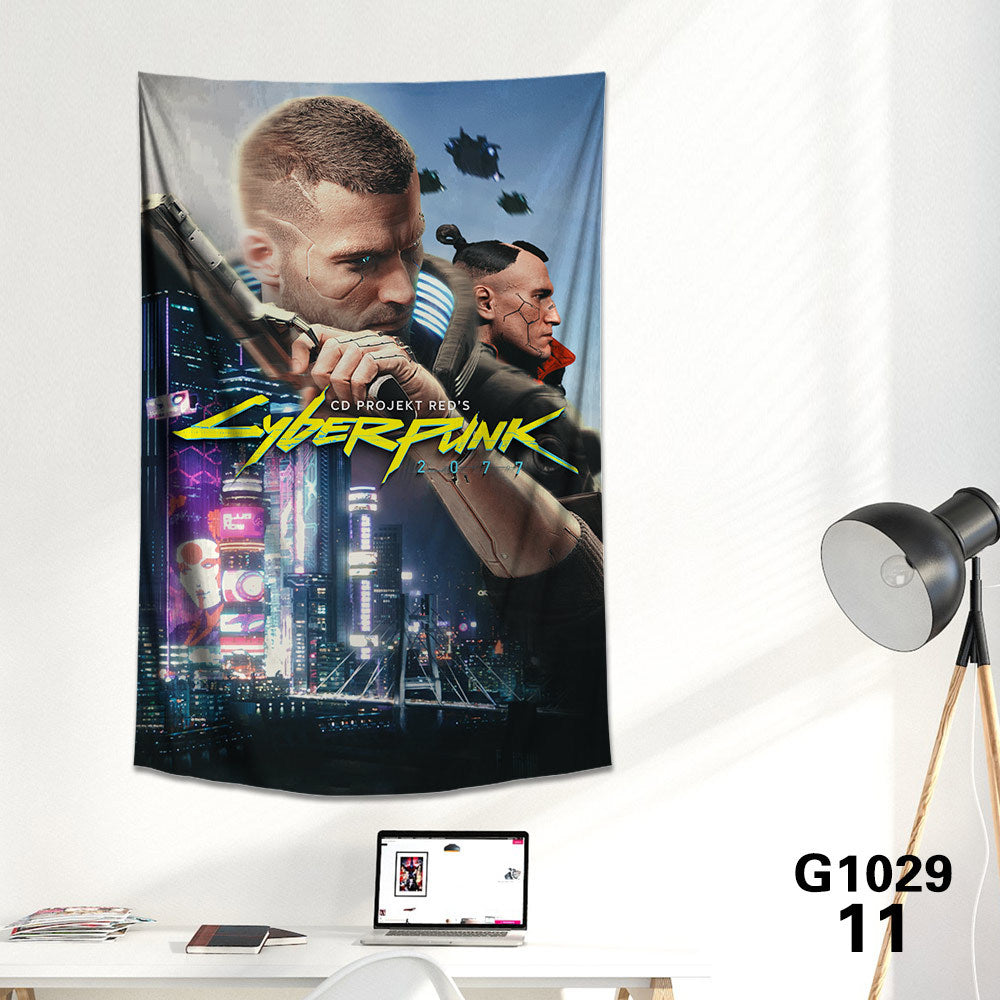 KTX-712339 Cyberpunk 2077 Tapestry Wall Cloth - 150CM x 100CM & 100CM x 66CM - 3D Digital Print Polyester Short Plush