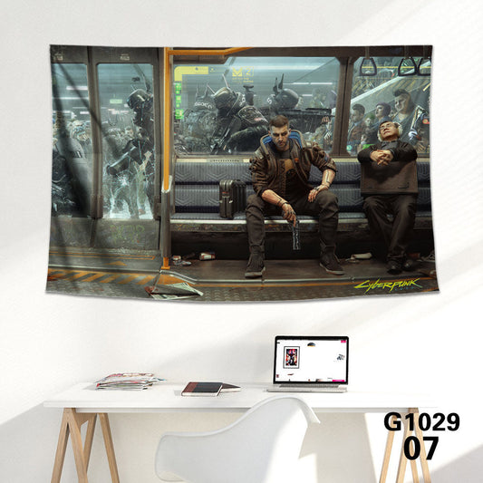 KTX-712339 Cyberpunk 2077 Tapestry Wall Cloth - 150CM x 100CM & 100CM x 66CM - 3D Digital Print Polyester Short Plush