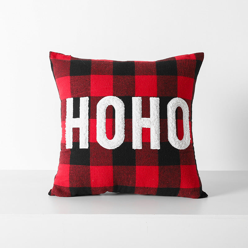 KTX-712595 Christmas Red Black Plaid Embroidered Cushion Cover - Various Designs Available