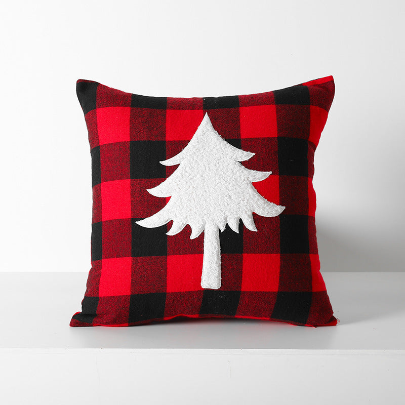 KTX-712595 Christmas Red Black Plaid Embroidered Cushion Cover - Various Designs Available
