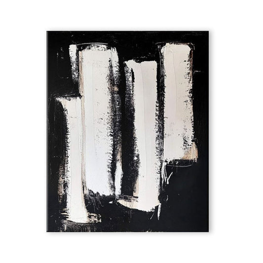 KTX-712723 Hand-Painted Black and White Abstract Oil Painting on Canvas - Unstretched Decorative Wall Art for Home Decor