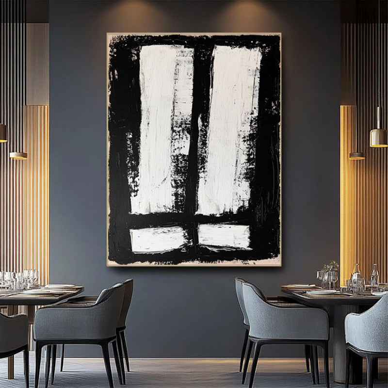 KTX-712723 Hand-Painted Black and White Abstract Oil Painting on Canvas - Unstretched Decorative Wall Art for Home Decor