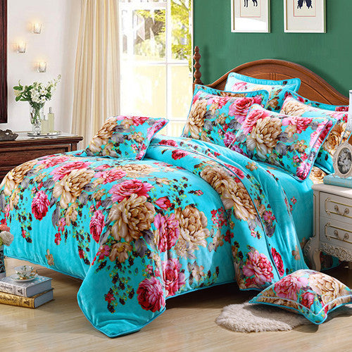 KTX-713107 Golden Mink Warm Bedding Set - Polyester Fabric, Simple Style, Available in Multiple Sizes