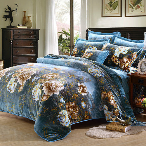 KTX-713107 Golden Mink Warm Bedding Set - Polyester Fabric, Simple Style, Available in Multiple Sizes