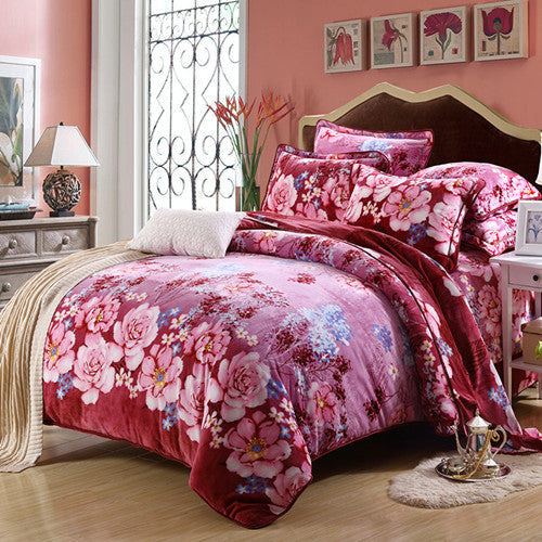 KTX-713107 Golden Mink Warm Bedding Set - Polyester Fabric, Simple Style, Available in Multiple Sizes