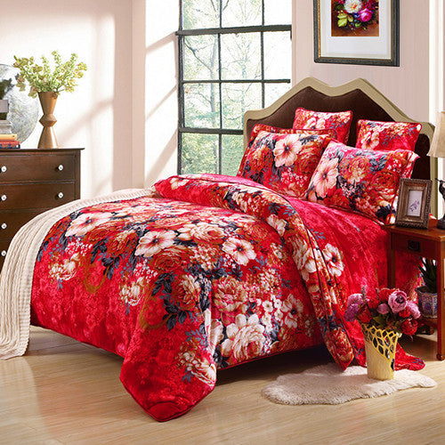 KTX-713107 Golden Mink Warm Bedding Set - Polyester Fabric, Simple Style, Available in Multiple Sizes