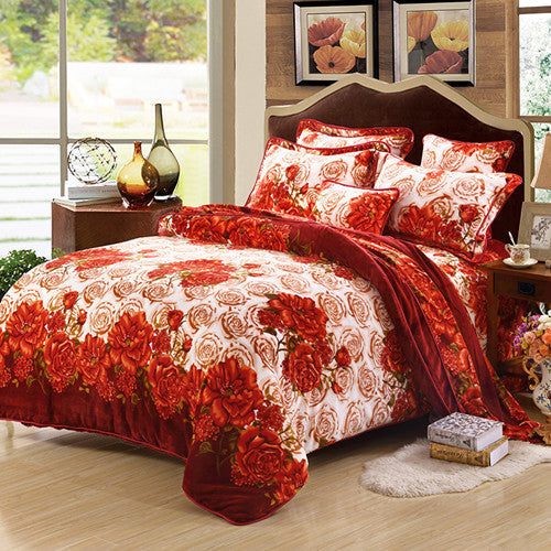 KTX-713107 Golden Mink Warm Bedding Set - Polyester Fabric, Simple Style, Available in Multiple Sizes