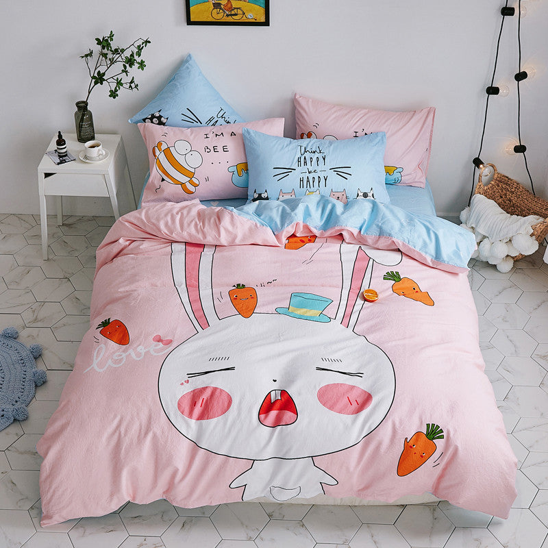 KTX-713939 Cartoon Four-Piece Cotton Duvet Cover Set for 1.8m Bed - Modern Twill Weave Design