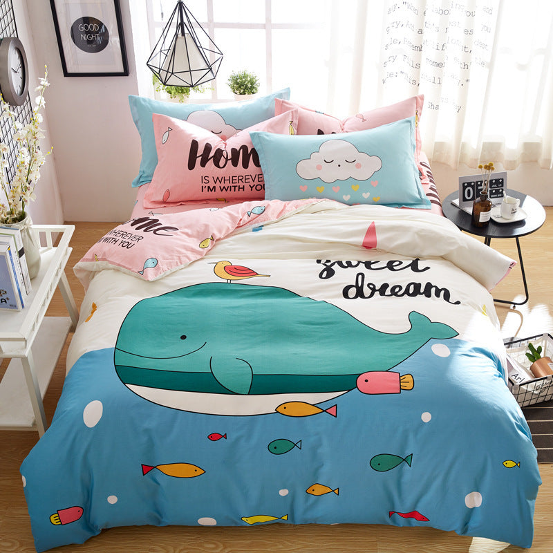 KTX-713939 Cartoon Four-Piece Cotton Duvet Cover Set for 1.8m Bed - Modern Twill Weave Design