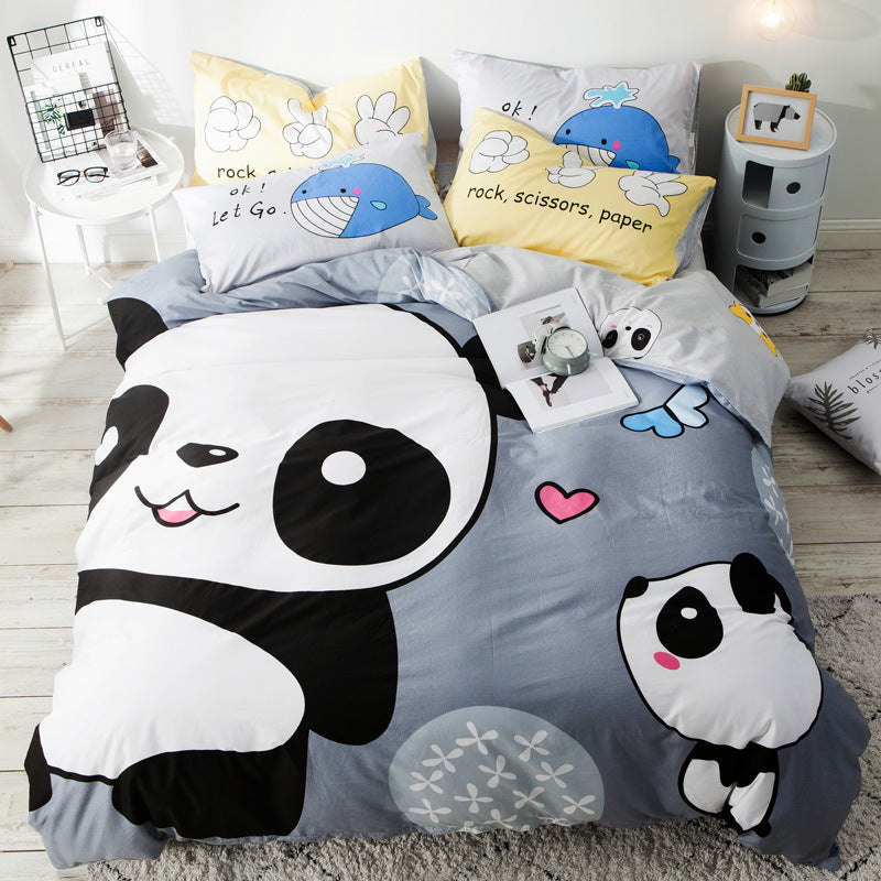 KTX-713939 Cartoon Four-Piece Cotton Duvet Cover Set for 1.8m Bed - Modern Twill Weave Design